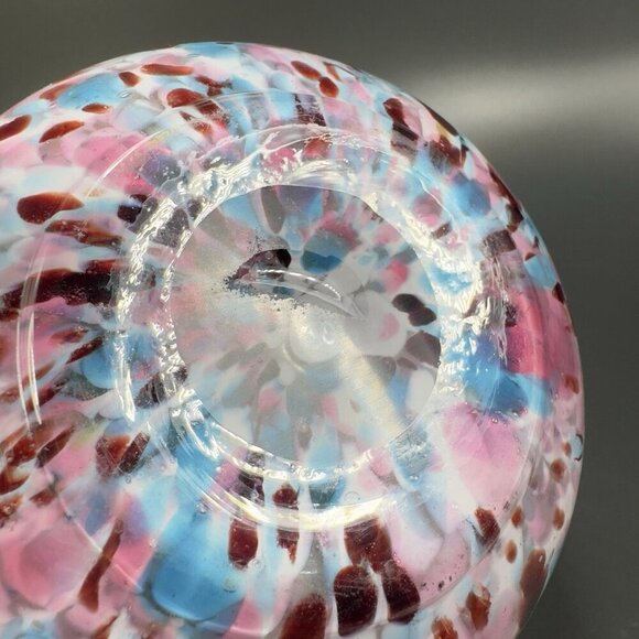 Czech Art Glass Rose Bowl Dish Hand Blown Multicolor Spots Bowl Ruffled Edges - Picture 8 of 14